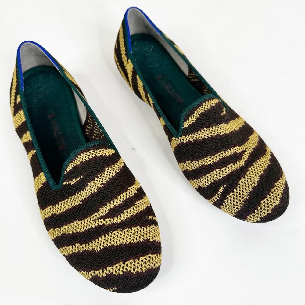 Rothy's The Loafer Flats Womens 8.5 Chai Brown Zebra Stripe Print Knit Shoes
